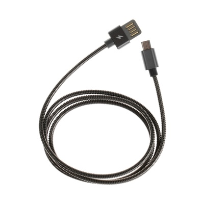 Кабель MicroUSB - USB, 2.1 А, металлическая оплётка, 1 м, чёрный