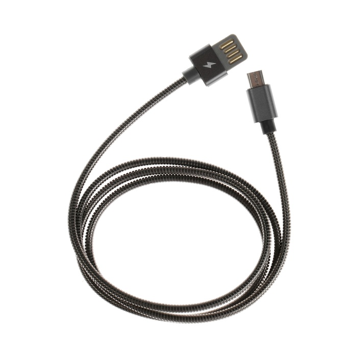 Кабель MicroUSB - USB, 2.1 А, металлическая оплётка, 1 метр, чёрный