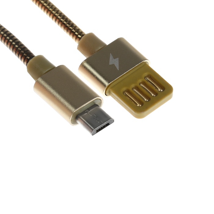 Кабель MicroUSB - USB, 2.1 А, металлическая оплётка, 1 метр, золотистый - Фото 1