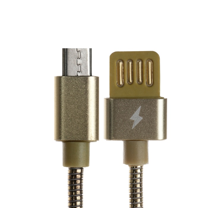 Кабель MicroUSB - USB, 2.1 А, металлическая оплётка, 1 метр, золотистый