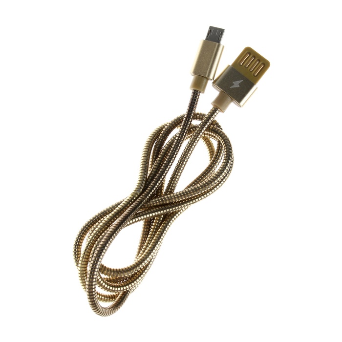 Кабель MicroUSB - USB, 2.1 А, металлическая оплётка, 1 метр, золотистый
