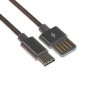 Кабель Type-C - USB, 2.1 А, металлическая оплётка, 1 метр, чёрный - фото 321467876