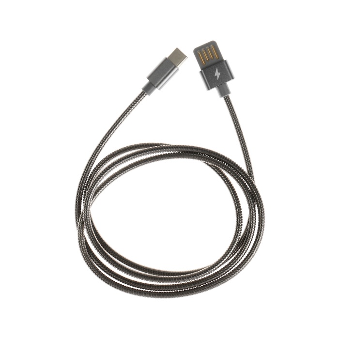 Кабель Type-C - USB, 2.1 А, металлическая оплётка, 1 метр, чёрный
