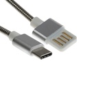 Кабель Type-C - USB, 2.1 А, металлическая оплётка, 1 метр, серебристый - фото 3388796