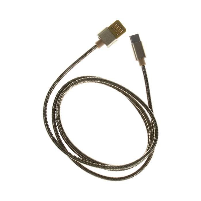 Кабель Type-C - USB, 2.1 А, металлическая оплётка, 1 метр, золотистый