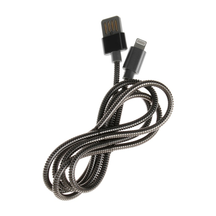 Кабель Lightning - USB, 2.1 А, металлическая оплётка, 1 метр, чёрный