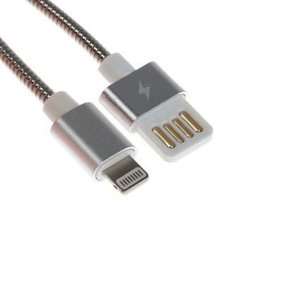 Кабель Lightning - USB, 2.1 А, металлическая оплётка, 1 м, серебристый