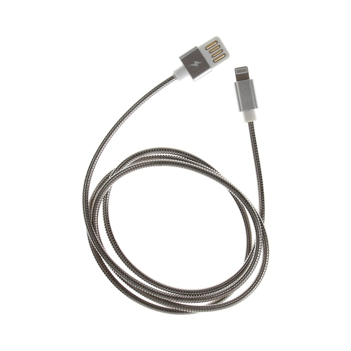 Кабель Lightning - USB, 2.1 А, металлическая оплётка, 1 метр, серебристый