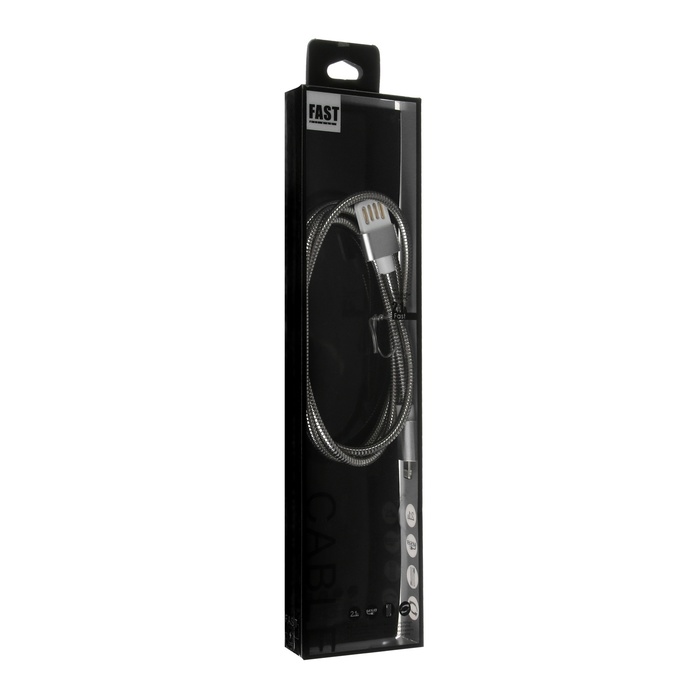 Кабель Lightning - USB, 2.1 А, металлическая оплётка, 1 метр, серебристый