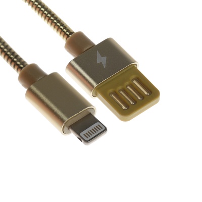 Кабель Lightning - USB, 2.1 А, металлическая оплётка, 1 м, золотистый
