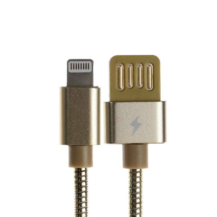 Кабель Lightning - USB, 2.1 А, металлическая оплётка, 1 метр, золотистый