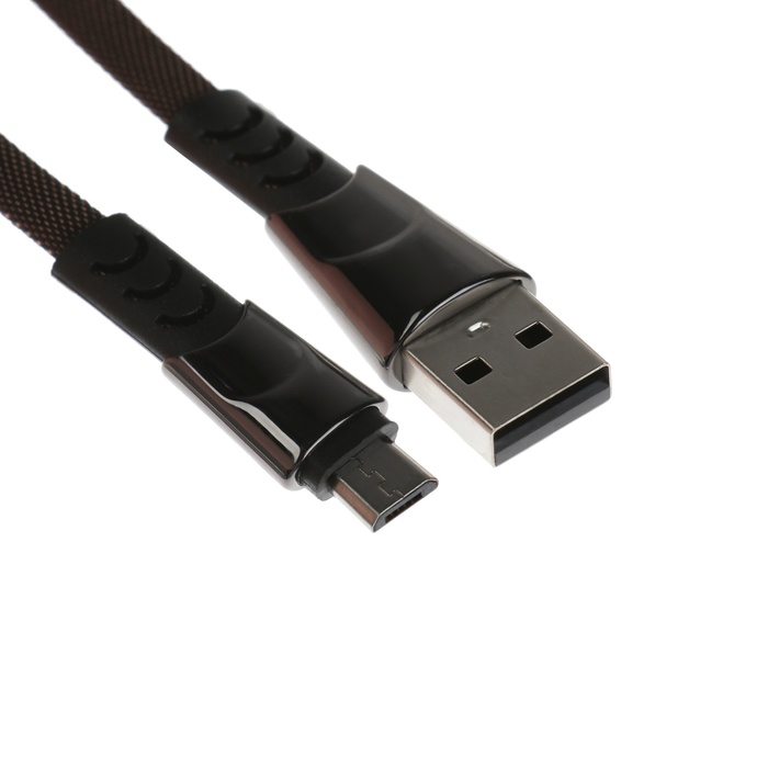 Кабель MicroUSB - USB, 2.4 А, оплётка ткань, плоский, 1 метр, чёрный - Фото 1