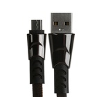 Кабель MicroUSB - USB, 2.4 А, оплётка ткань, плоский, 1 метр, чёрный - Фото 2