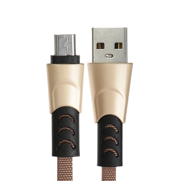 Кабель MicroUSB - USB, 2.4 А, оплётка ткань, плоский, 1 метр, коричневый