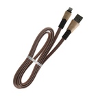 Кабель Lightning - USB, 2.4 А, оплётка ткань, плоский, 1 метр, коричневый - Фото 3