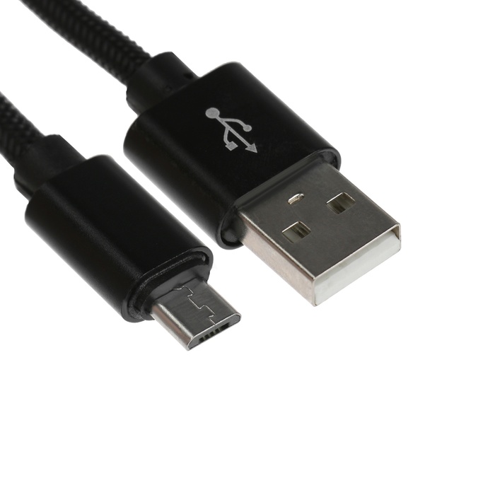 Кабель MicroUSB - USB, 2.1 А, оплётка нейлон, 1 метр, чёрный - Фото 1