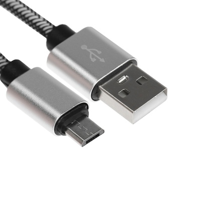 Кабель MicroUSB - USB, 2.1 А, оплётка нейлон, 1 метр, серебристый