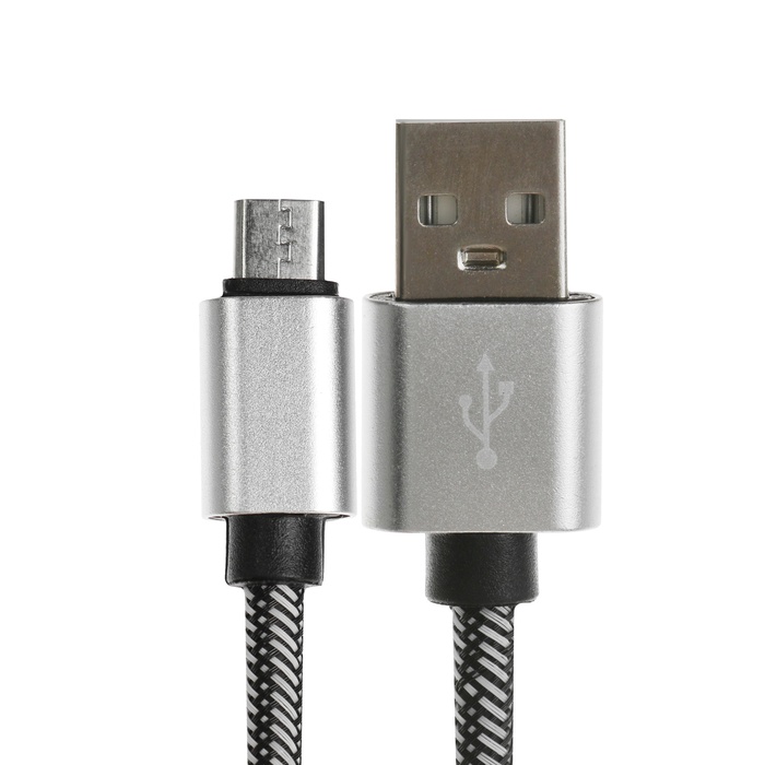 Кабель MicroUSB - USB, 2.1 А, оплётка нейлон, 1 метр, серебристый