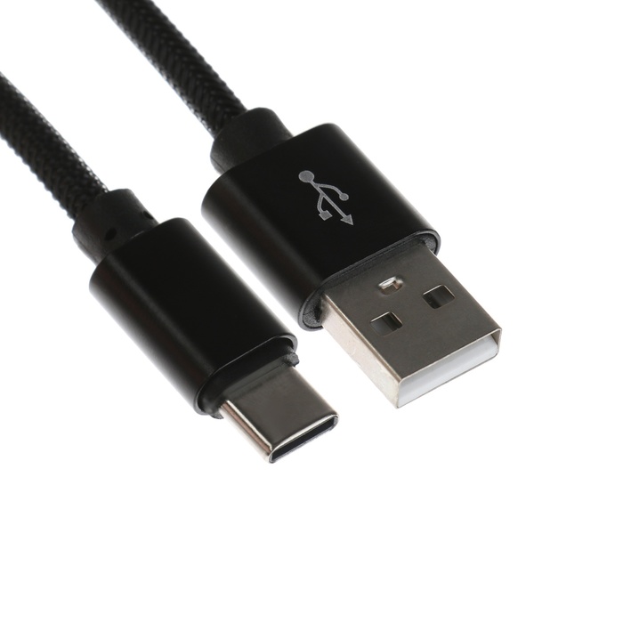 Кабель Type- C - USB, 2.1 А, оплётка нейлон, 1 метр, чёрный - Фото 1