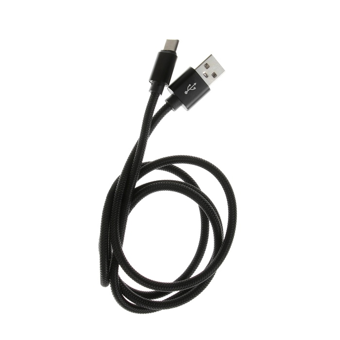 Кабель Type- C - USB, 2.1 А, оплётка нейлон, 1 метр, чёрный
