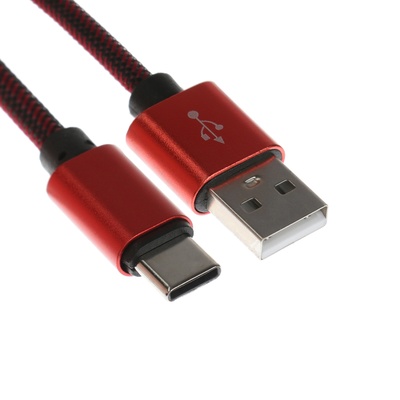 Кабель Type-C - USB, 2.1 А, оплётка нейлон, 1 метр, красный