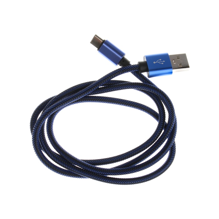 Кабель Type- C - USB, 2.1 А, оплётка нейлон, 1 метр, синий