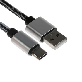 Кабель Type- C - USB, 2.1 А, оплётка нейлон, 1 метр, серебристый
