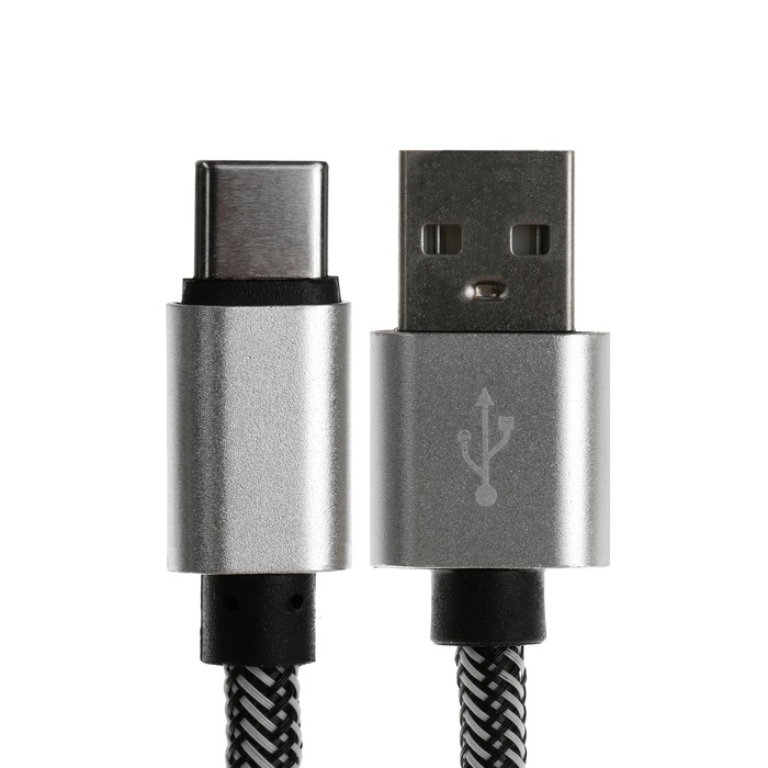Кабель Type- C - USB, 2.1 А, оплётка нейлон, 1 метр, серебристый