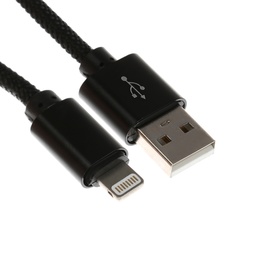 Кабель Lightning - USB, 2.1 А, оплётка нейлон, 1 метр, чёрный