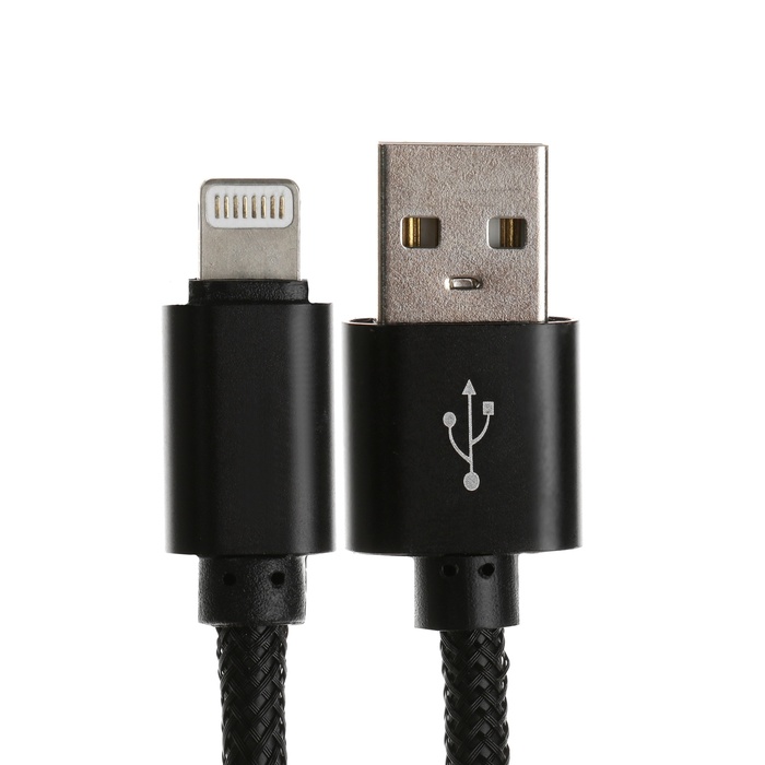 Кабель Lightning - USB, 2.1 А, оплётка нейлон, 1 метр, чёрный