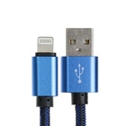 Кабель Lightning - USB, 2.1 А, оплётка нейлон, 1 метр, синий - Фото 2