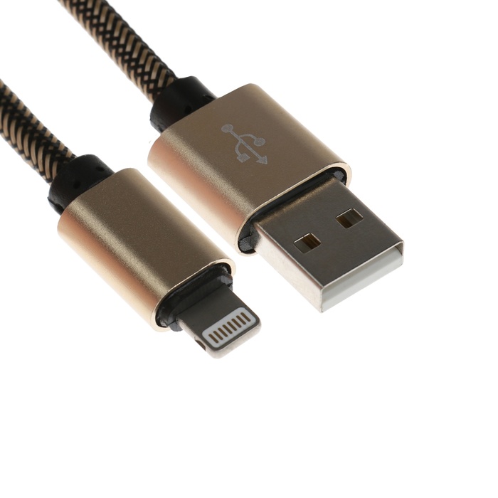 Кабель Lightning - USB, 2.1 А, оплётка нейлон, 1 метр, золотистый - Фото 1