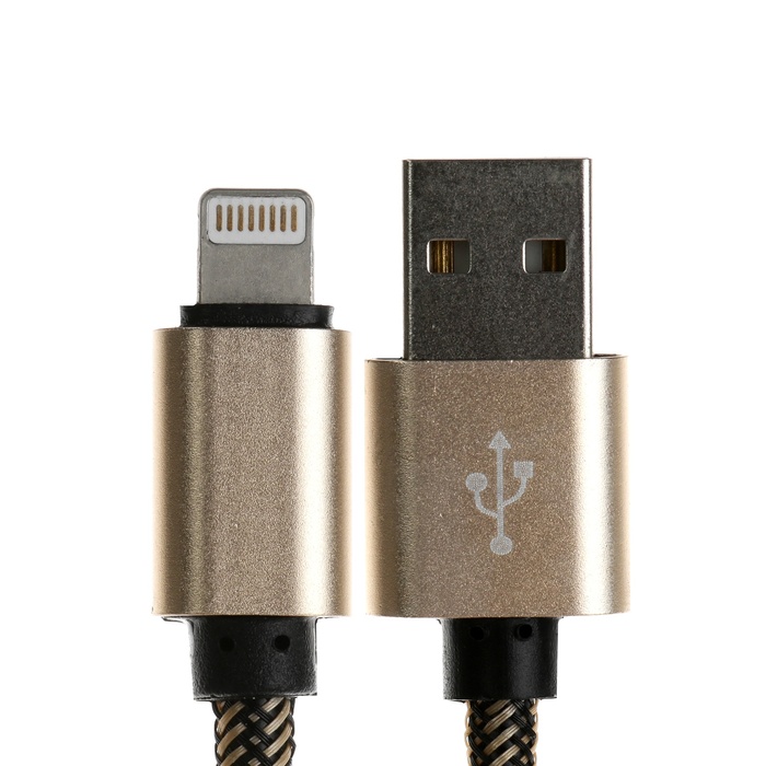 Кабель Lightning - USB, 2.1 А, оплётка нейлон, 1 метр, золотистый