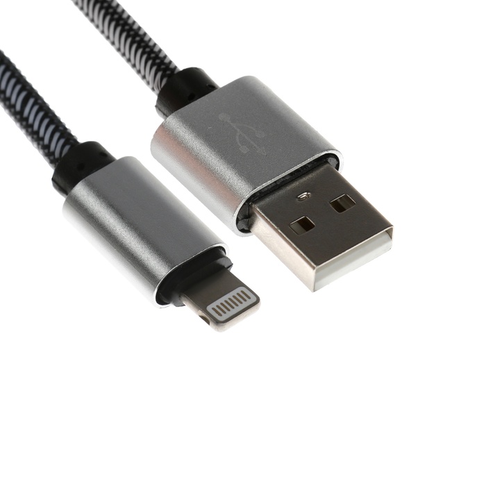 Кабель Lightning - USB, 2.1 А, оплётка нейлон, 1 метр, серебристый - Фото 1
