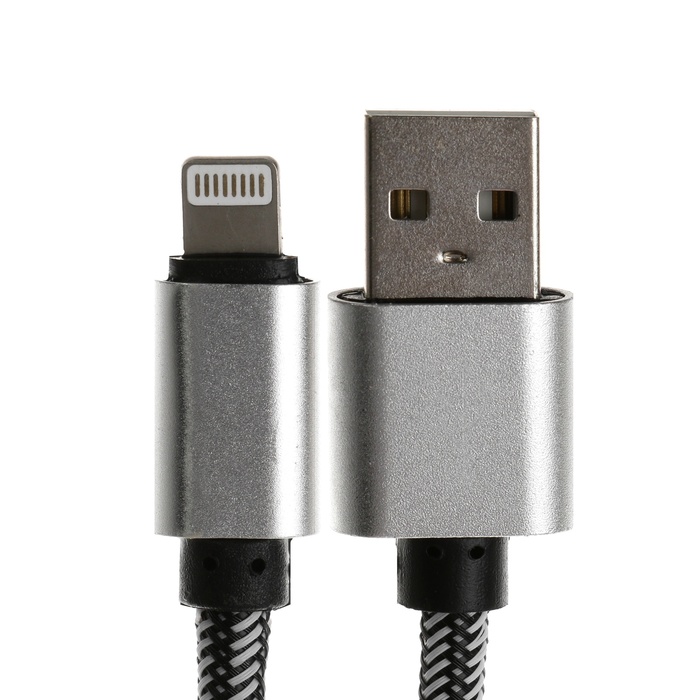 Кабель Lightning - USB, 2.1 А, оплётка нейлон, 1 метр, серебристый