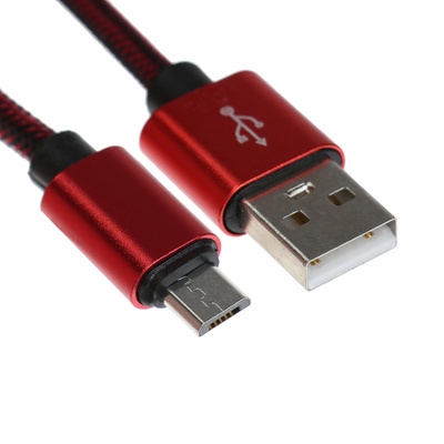 Кабель MicroUSB - USB, 2.1 А, оплётка нейлон, 2 метра, красный