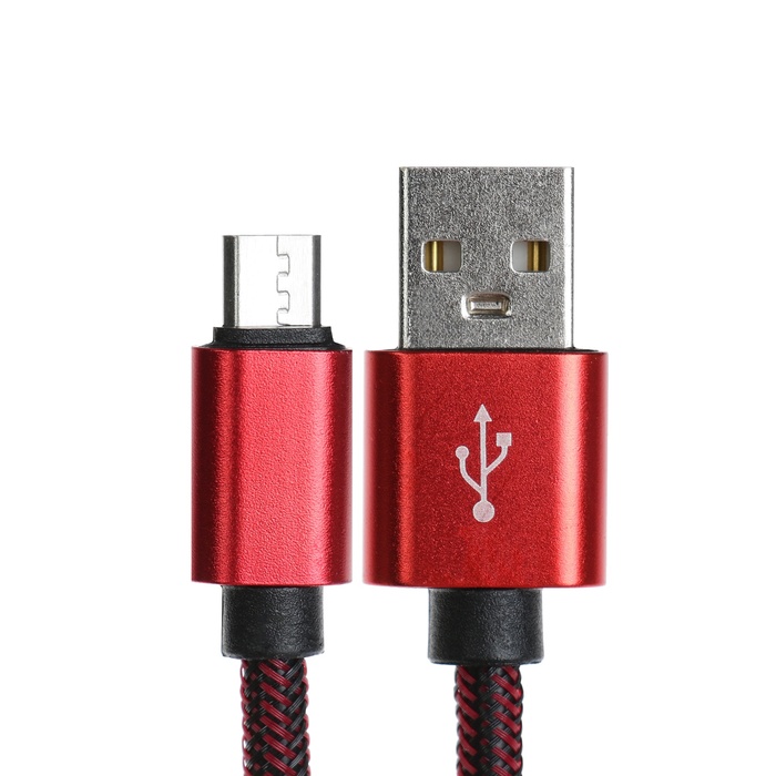 Кабель MicroUSB - USB, 2.1 А, оплётка нейлон, 2 метра, красный