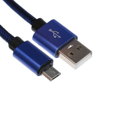Кабель MicroUSB - USB, 2.1 А, оплётка нейлон, 2 метра, синий