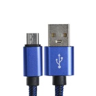 Кабель MicroUSB - USB, 2.1 А, оплётка нейлон, 2 метра, синий - Фото 2