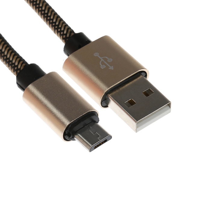Кабель MicroUSB - USB, 2.1 А, оплётка нейлон, 2 метра, золотистый - Фото 1