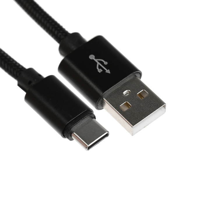 Кабель Type- C - USB, 2.1 А, оплётка нейлон, 2 метра, чёрный - Фото 1