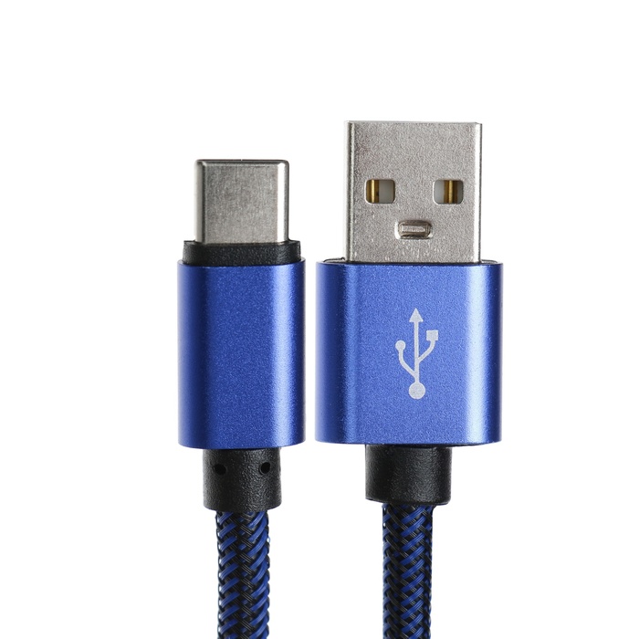 Кабель Type- C - USB, 2.1 А, оплётка нейлон, 2 метра, синий