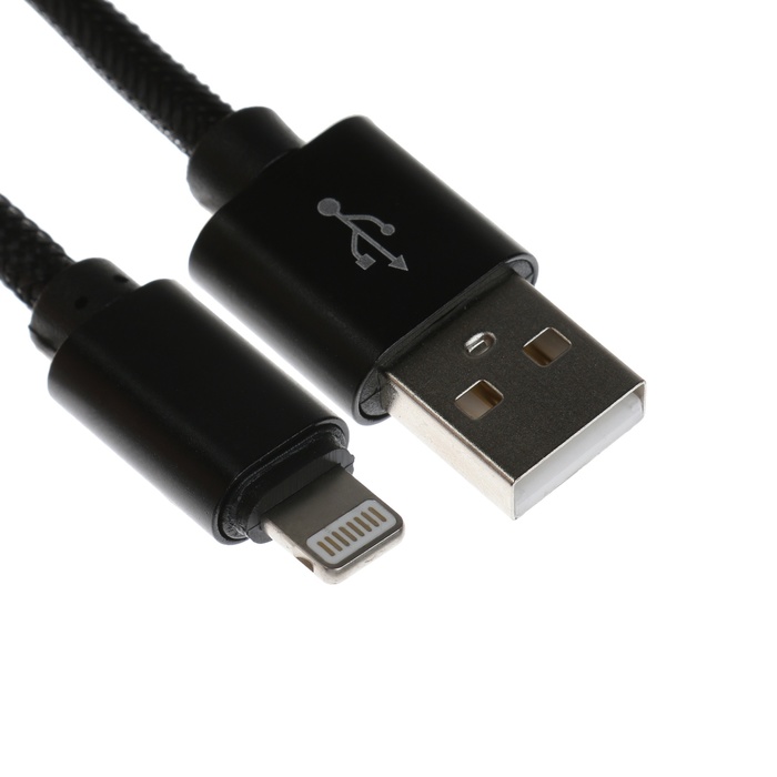 Кабель Lightning - USB, 2.1 А, оплётка нейлон, 2 метра, чёрный - Фото 1