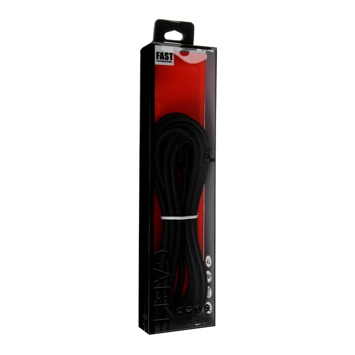 Кабель Lightning - USB, 2.1 А, оплётка нейлон, 2 метра, чёрный