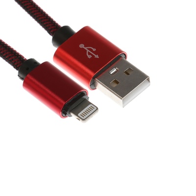 Кабель Lightning - USB, 2.1 А, оплётка нейлон, 2 метра, красный
