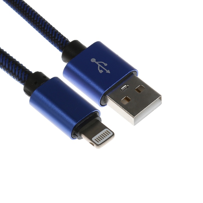 Кабель Lightning - USB, 2.1 А, оплётка нейлон, 2 метра, синий - Фото 1