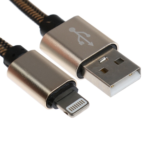Кабель Lightning - USB, 2.1 А, оплётка нейлон, 2 метра, золотистый - Фото 1