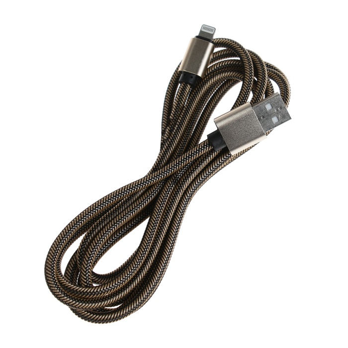 Кабель Lightning - USB, 2.1 А, оплётка нейлон, 2 метра, золотистый