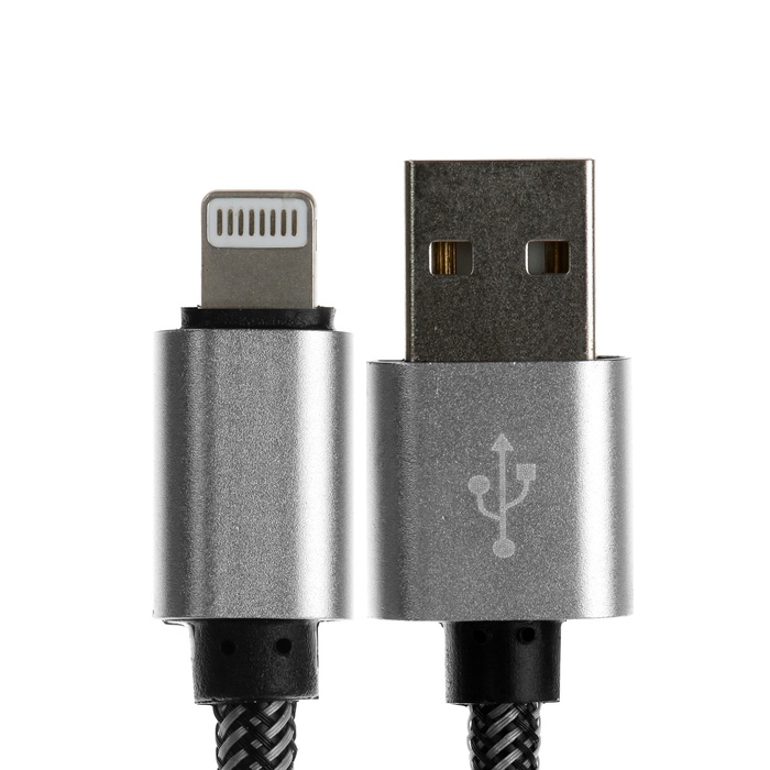 Кабель Lightning - USB, 2.1 А, оплётка нейлон, 2 метра, серебристый
