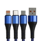 Кабель 3 в 1, MicroUSB/Type-C/Lightning - USB, 3 А, 1.25 метра, синий - Фото 2